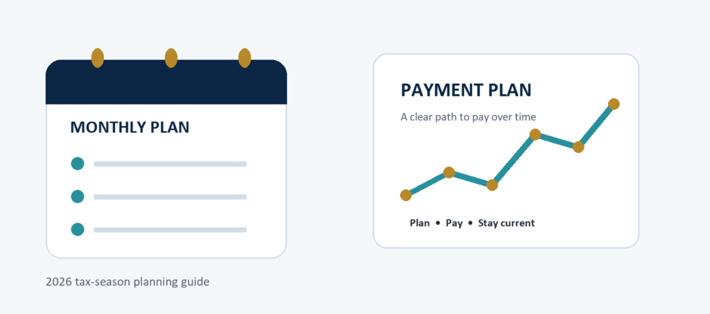 Calendar and payment-plan document illustration.